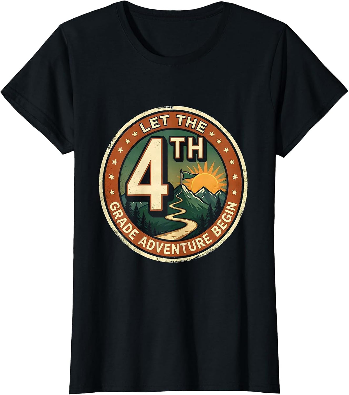 Women's Let The 4th Grade Adventure Begin Vintage Teacher Kids T-Shirt - Black
