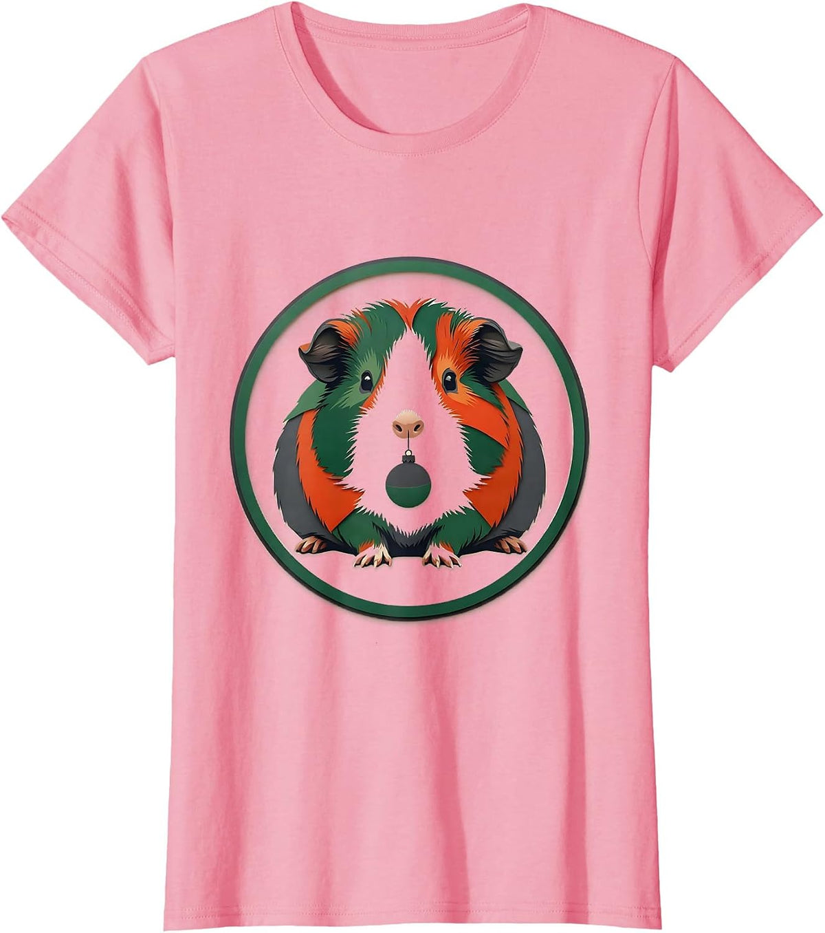Women's Guinea Pig Christmas Pet Lover Whimsical Holiday T-Shirt - Pink