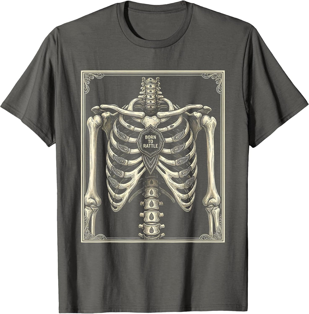 Born to Rattle Skeleton Graphic Design T-Shirt - Asphalt Grey