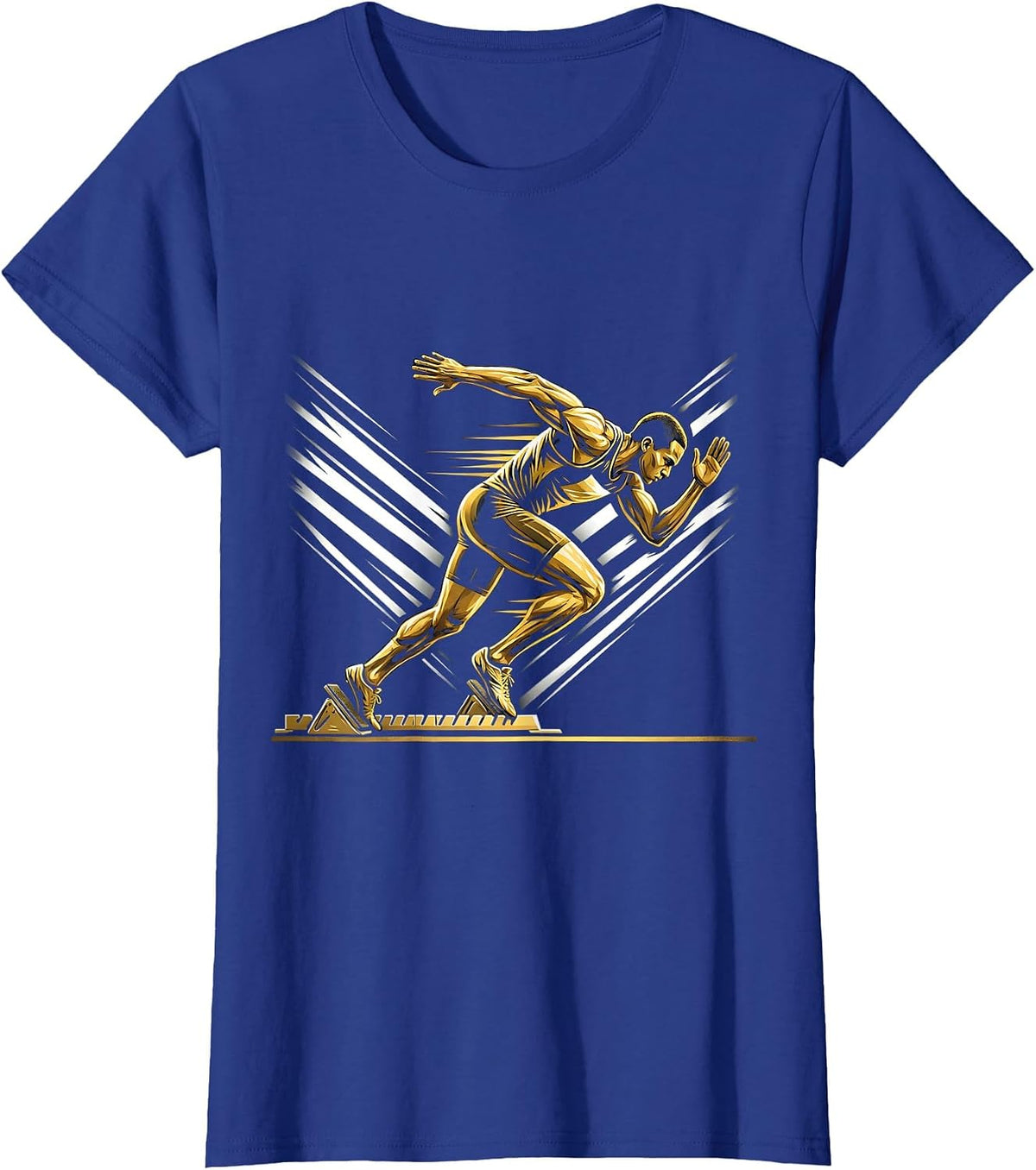 Women's Sprinter Exploding Off Starting Blocks Design T-Shirt - Royal Blue