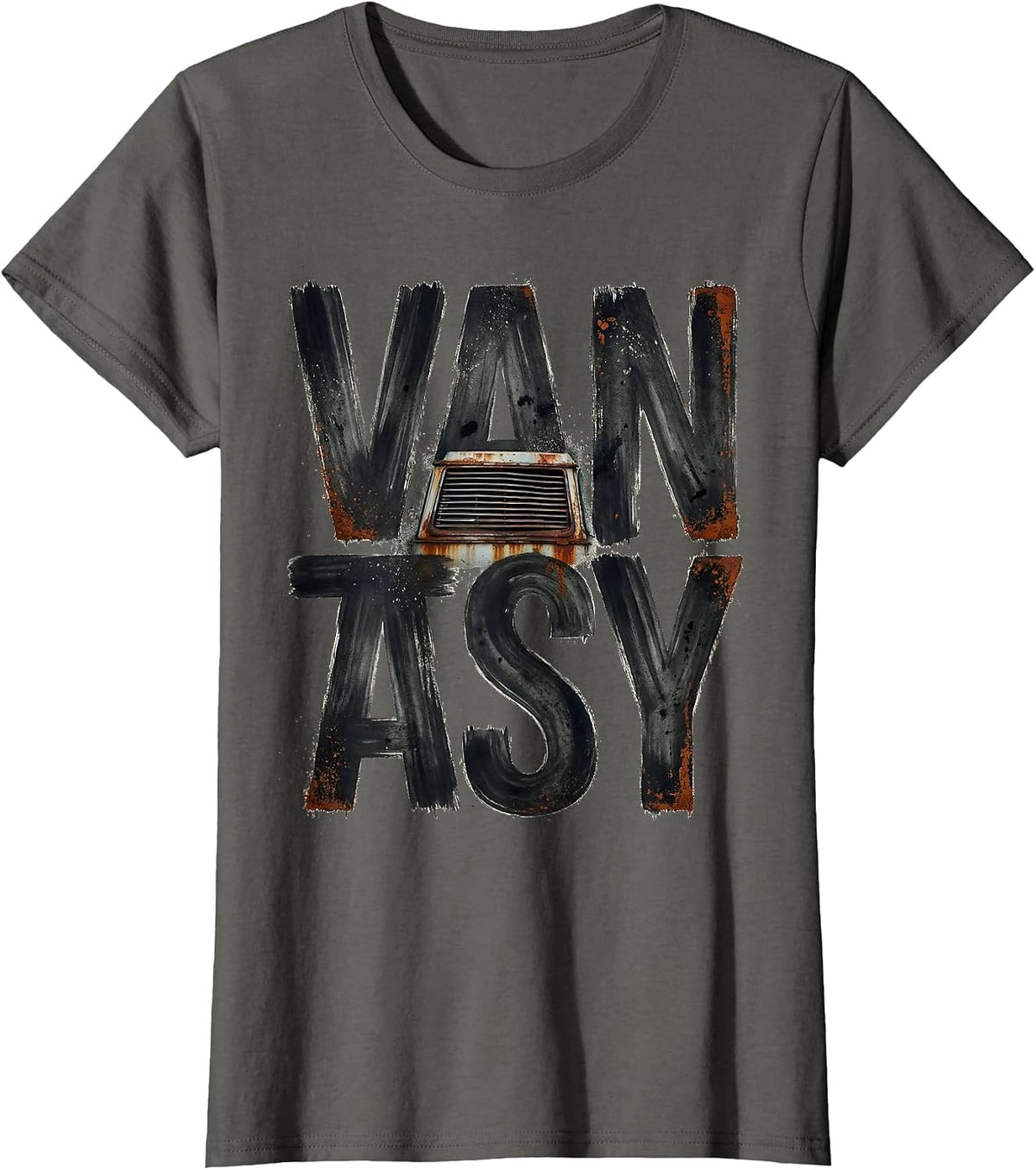 Women's Vantasy Retro Van Life Van Enthusiast Road Trip T-Shirt - Asphalt Grey