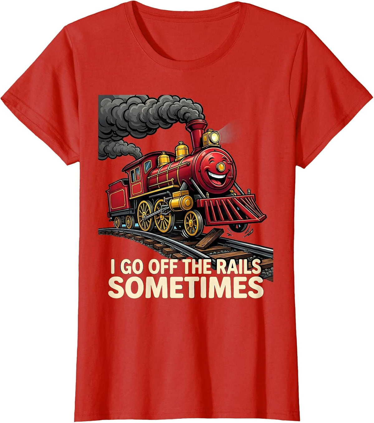 I Go Off The Rails Sometimes Funny Train Enthusiast T-Shirt - Red