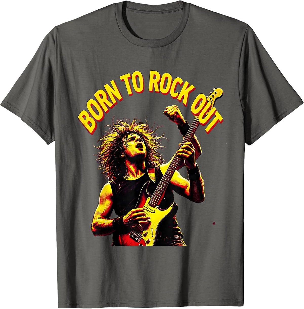 Men's Born to Rock Out Retro 80s Music Design T-Shirt - Asphalt Grey
