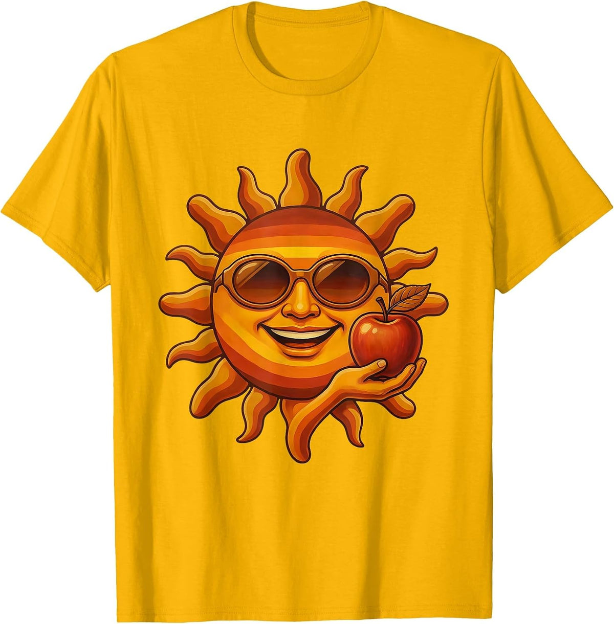 Men's 5th Grade Teacher Sun Apple Graphic T-Shirt - Golden Yellow