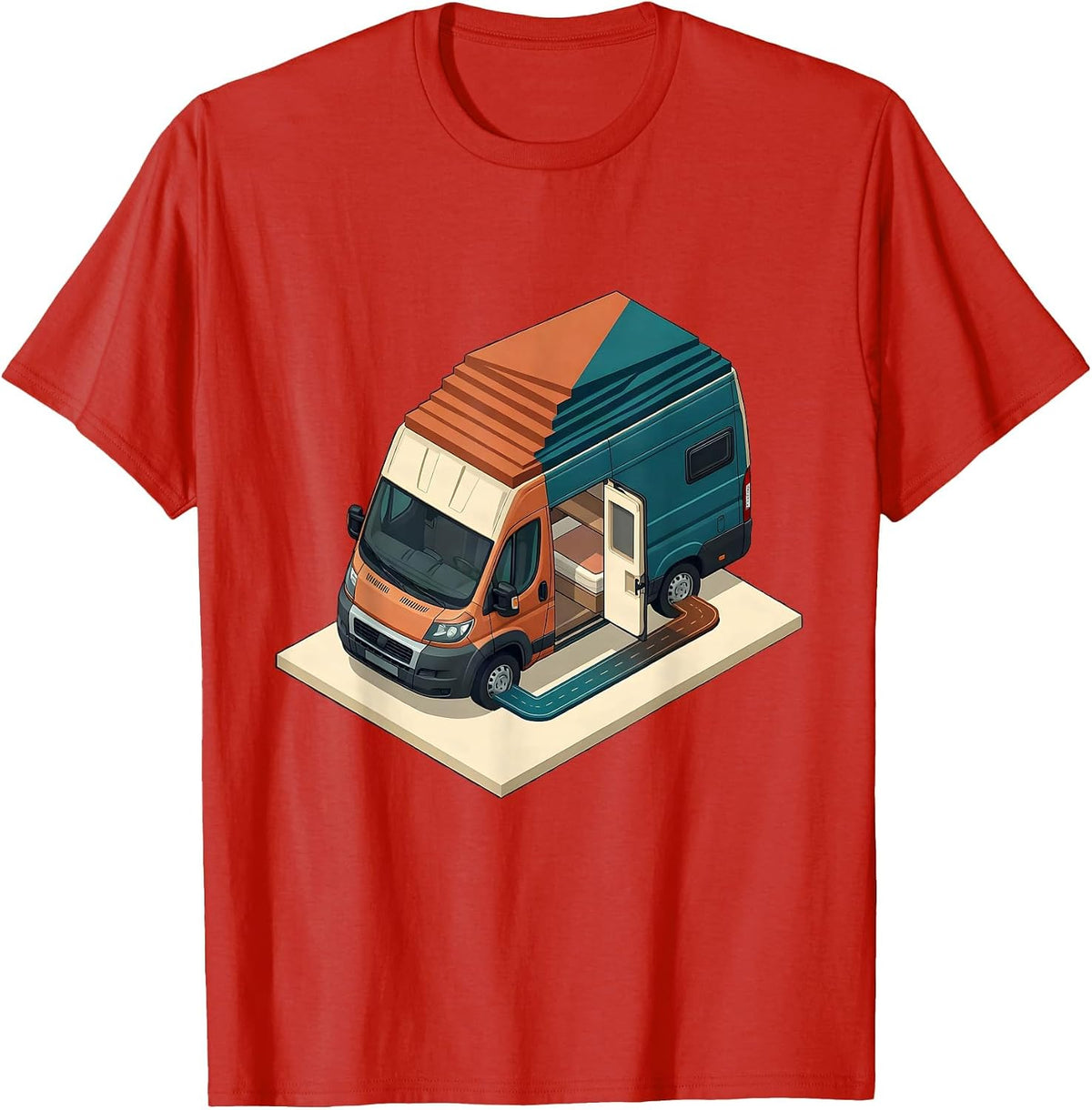 Men's Compact Camper Van Retro Van Life Nomad Pride T-Shirt - Red