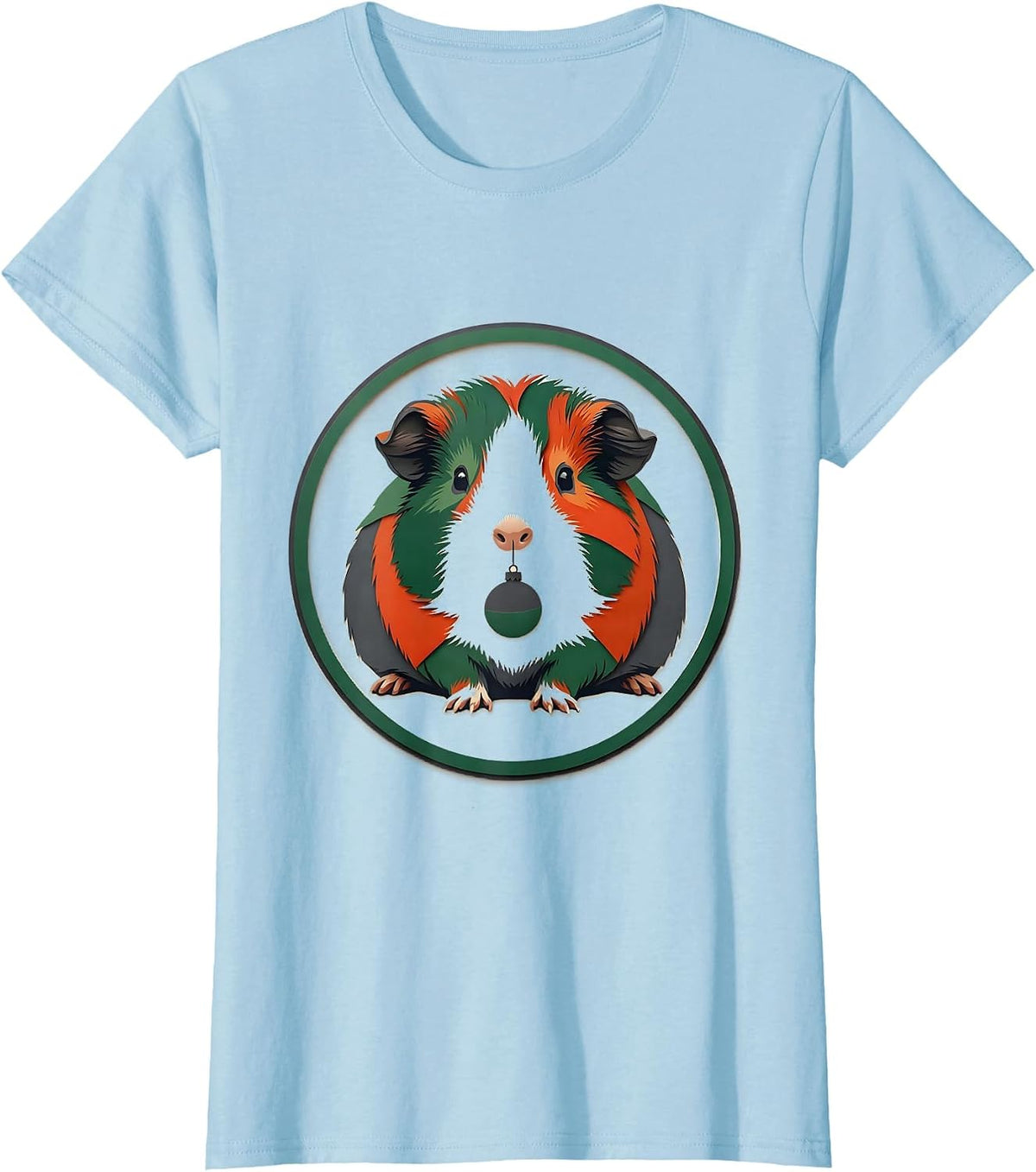 Women's Guinea Pig Christmas Pet Lover Whimsical Holiday T-Shirt - Baby Blue