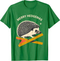 Men's Merry Hedgemas Midcentury Modern Hedgehog Christmas Humor T-Shirt - Kelly Green