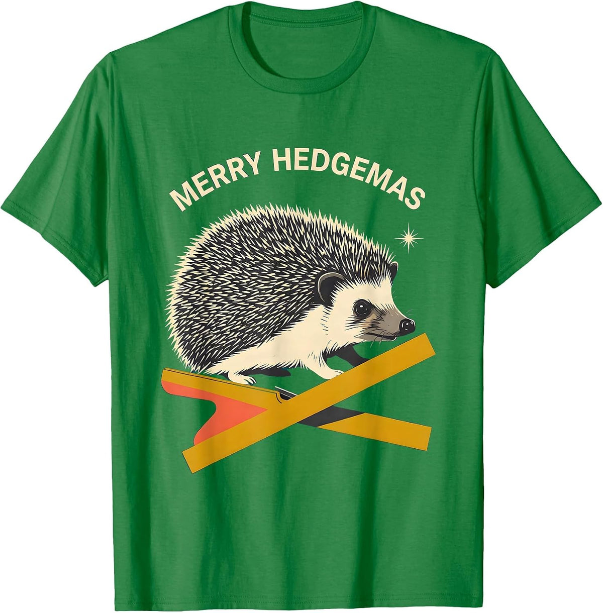 Men's Merry Hedgemas Midcentury Modern Hedgehog Christmas Humor T-Shirt - Kelly Green