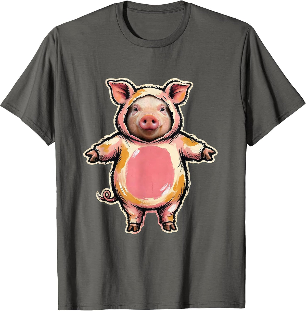 Piglet Costume Storybook Pig Lover Halloween Humor T-Shirt - Asphalt Grey