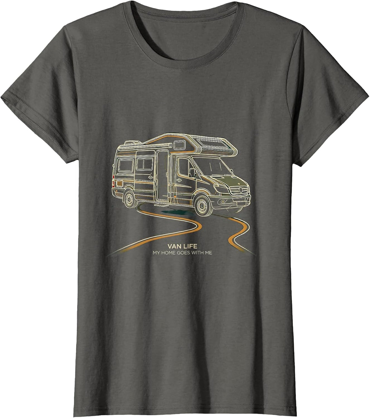 Women's Van Life My Home Goes With Me Retro Camper Nomad Pride T-Shirt - Asphalt Grey