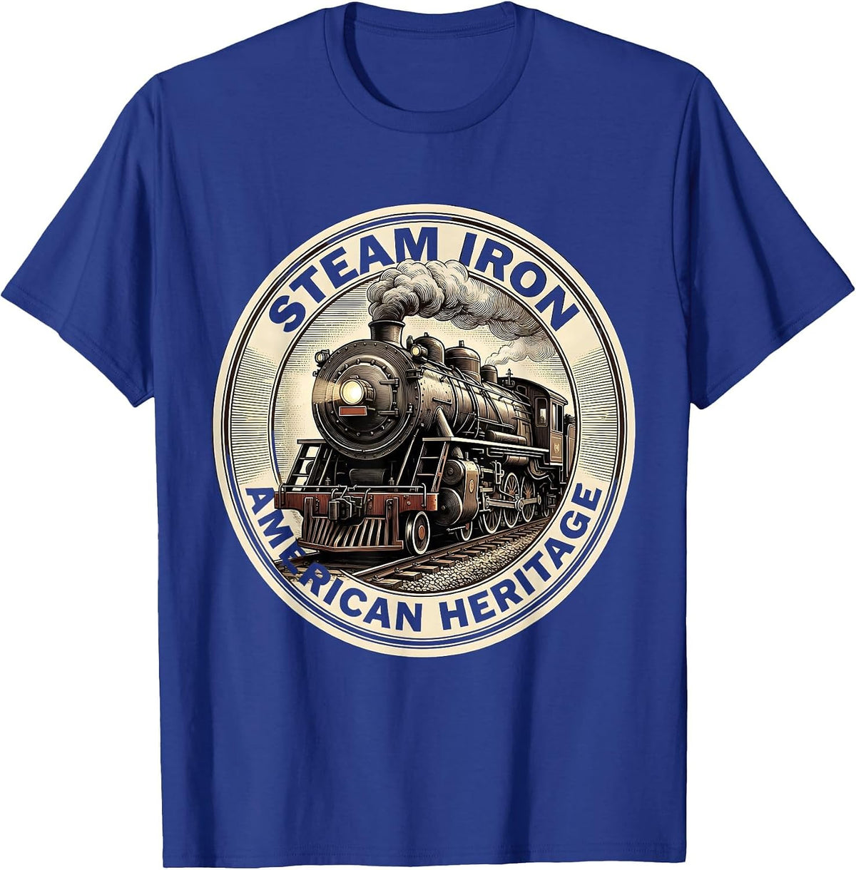 Steam Iron American Heritage Vintage Steam Locomotive Train T-Shirt - Royal Blue