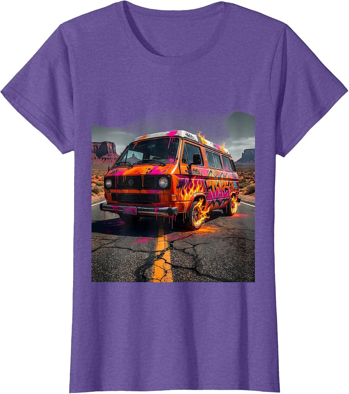 Vintage Touring Van Open Highway Graphic T-Shirt - Purple Heather