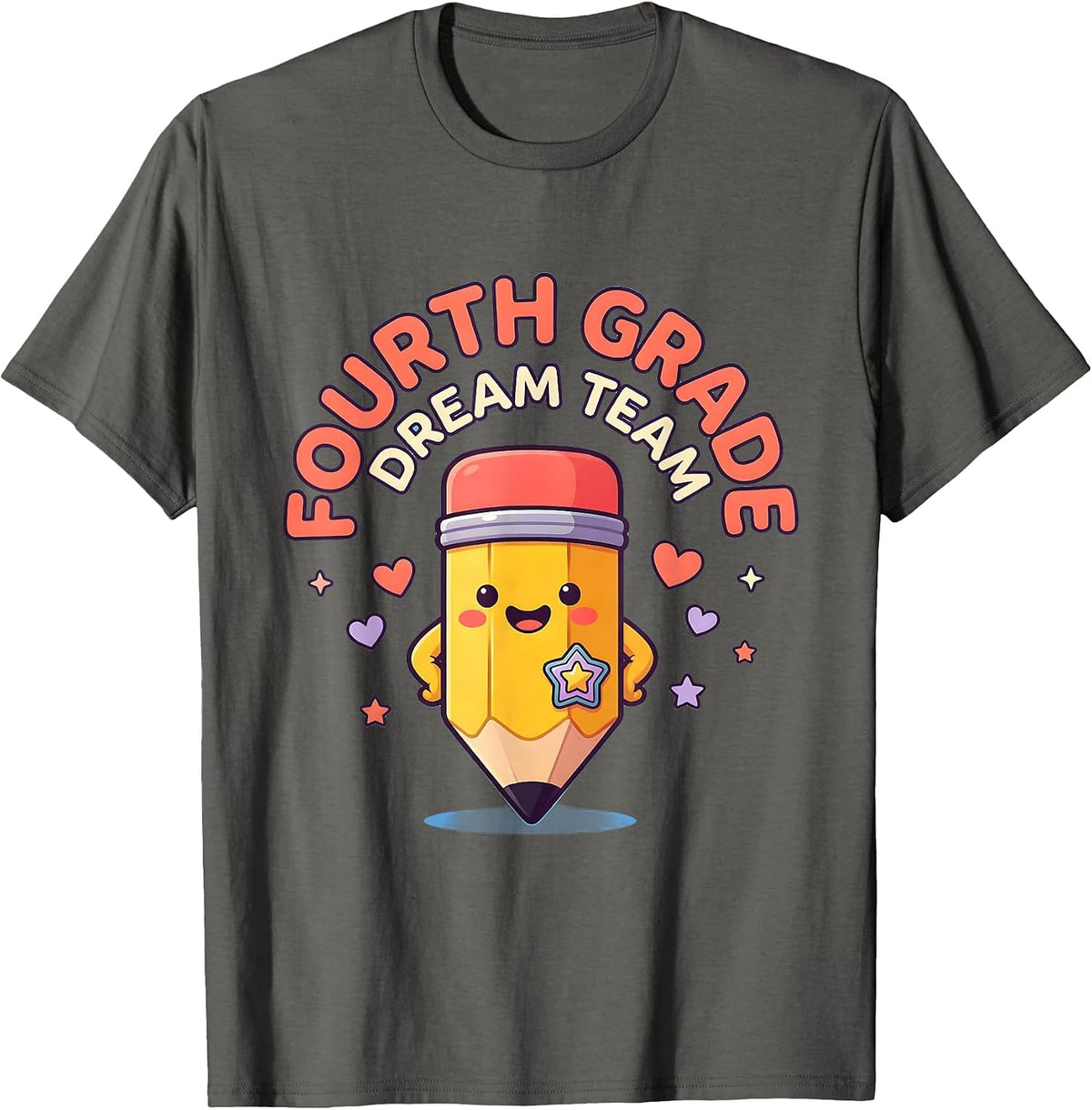 Fourth Grade Dream Team Cute Kawaii Back to School Teacher T-Shirt - Asphalt Grey