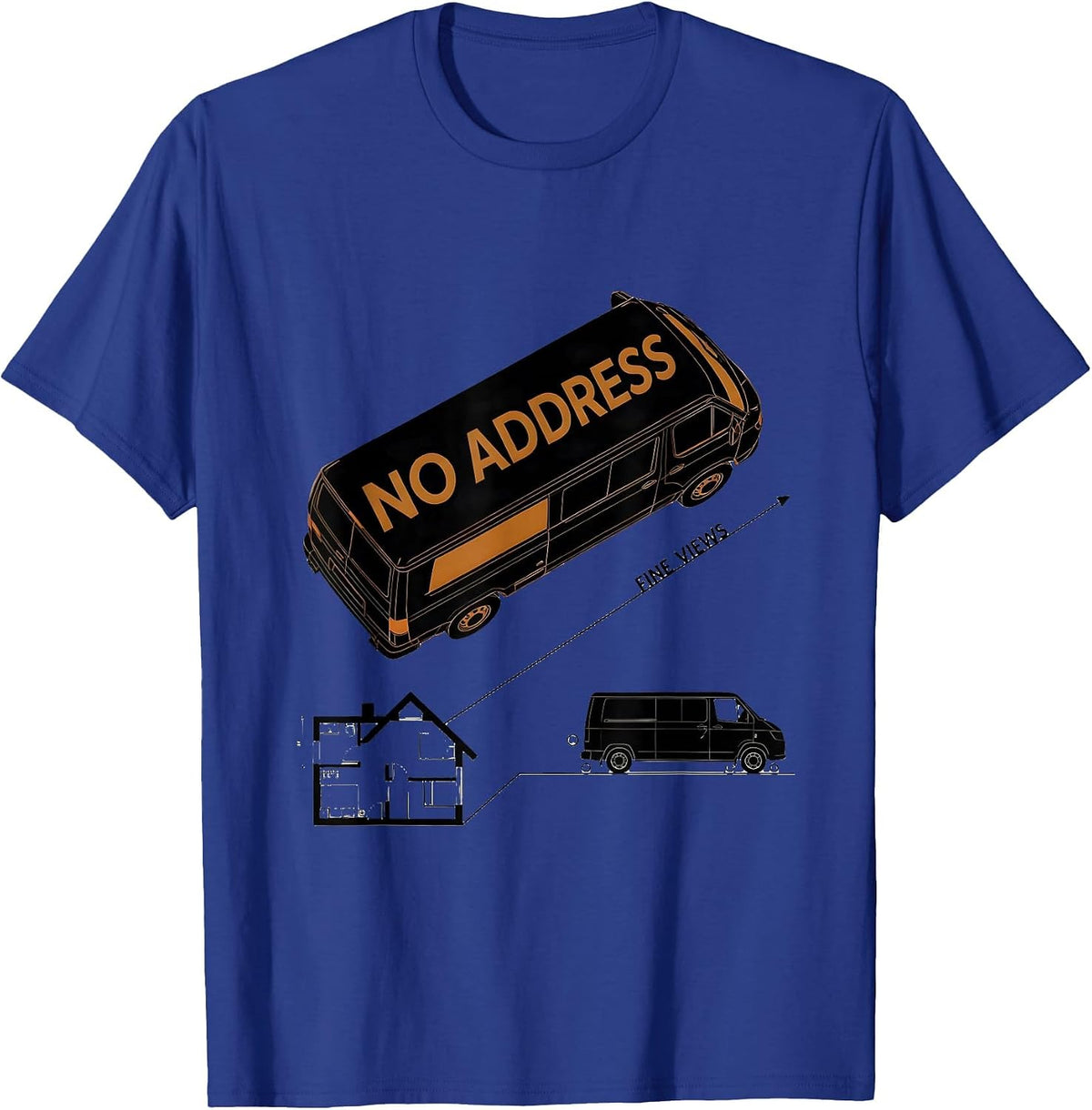 Men's No Address Fine Views Bauhaus Modernist Van Life Retro T-Shirt - Royal Blue