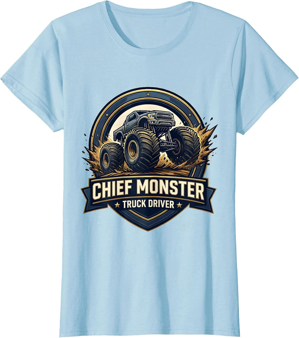 Women's Chief Monster Truck Driver Emblem Toddler Youth Birthday T-Shirt - Baby Blue