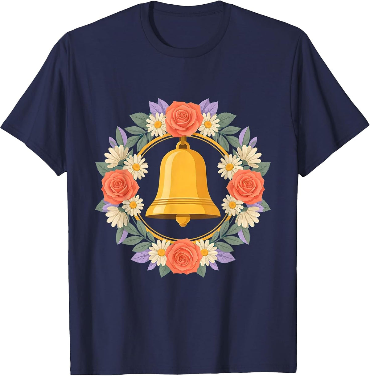 Paraprofessional School Bell Floral Illustration T-Shirt - Navy Blue