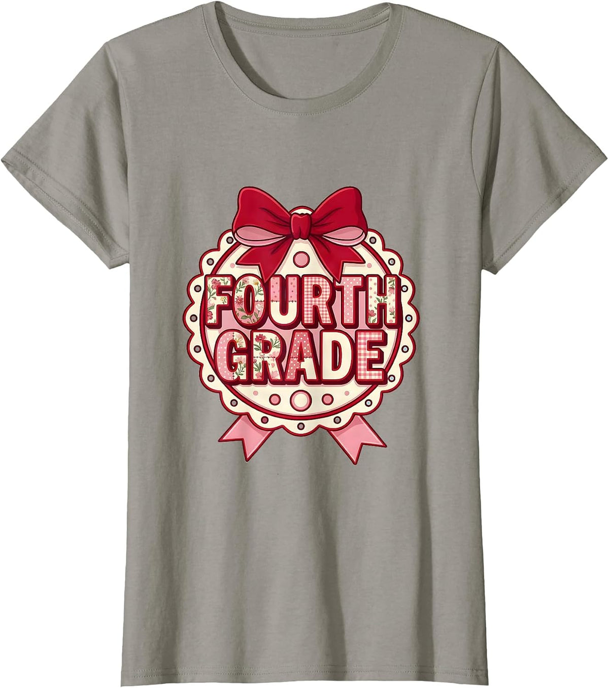 Women's Fourth Grade Coquette Ribbon Back To School Teacher Girl T-Shirt - Slate Grey