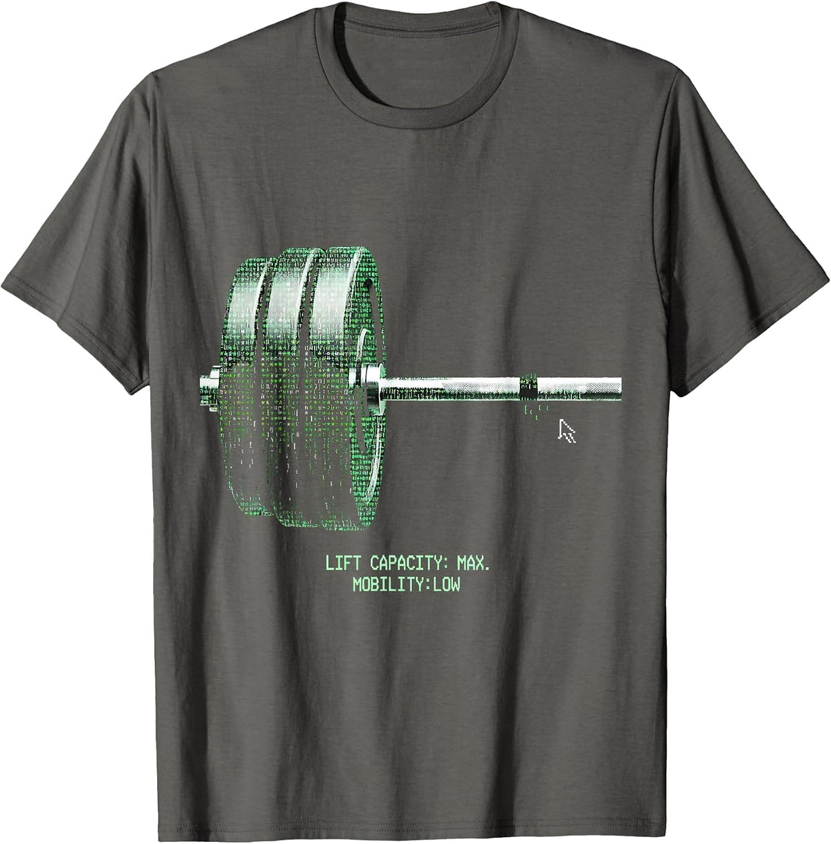 Men's LIFT CAPACITY: MAX. MOBILITY: LOW Funny Gym Workout Humor T-Shirt - Asphalt Grey