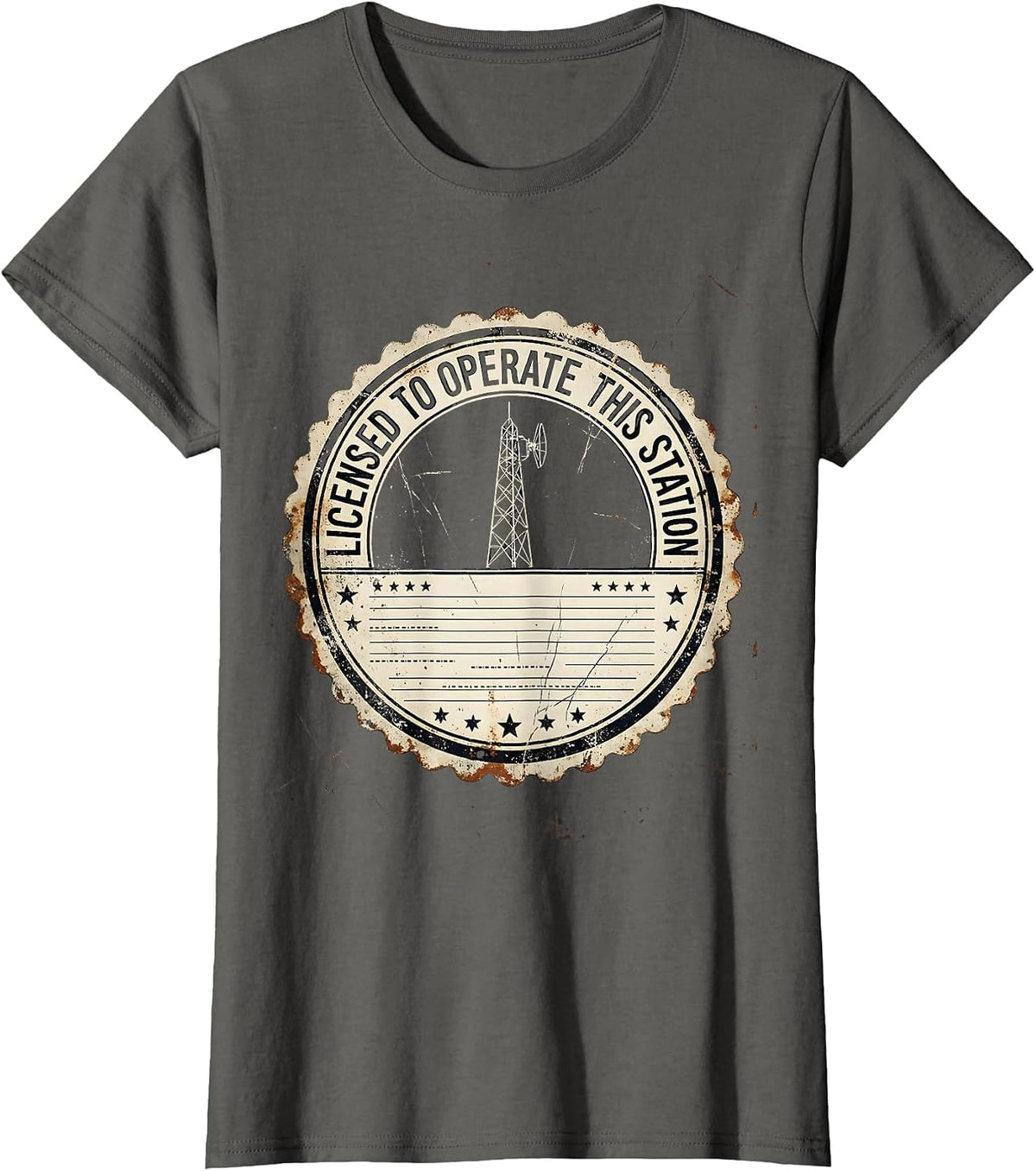 Women's Licensed To Operate This Station Distressed Ham Radio T-Shirt - Asphalt Grey