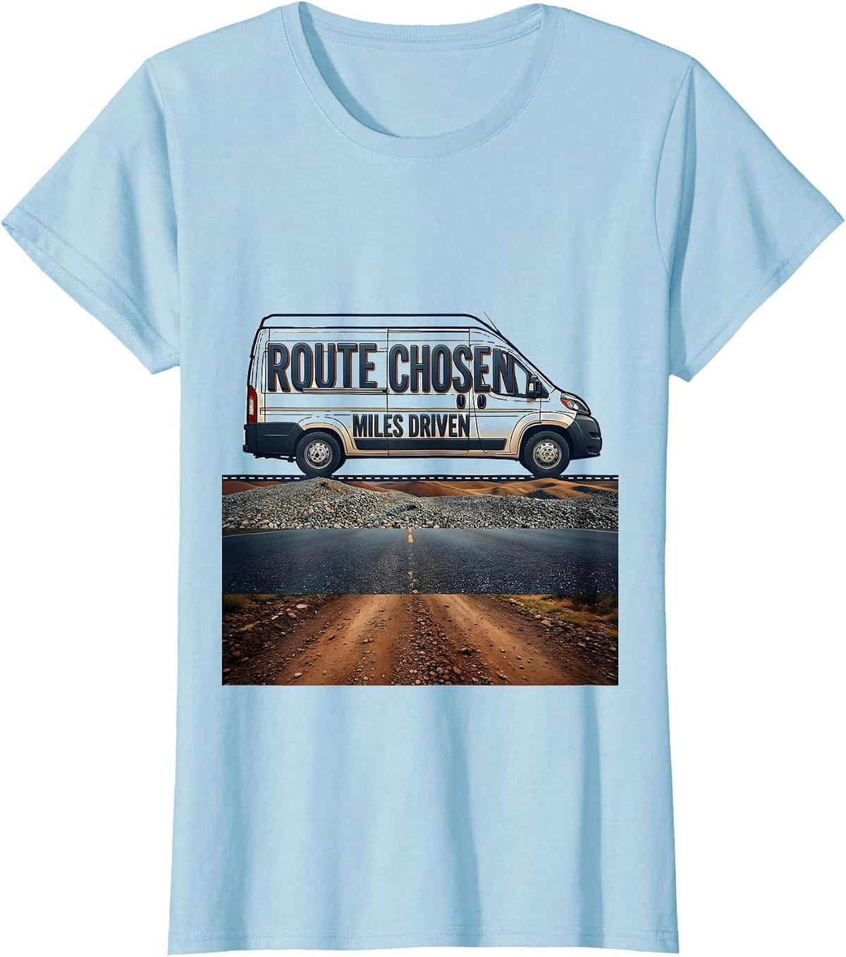 Route Chosen Miles Driven Van Life Nomad Retro Adventure T-Shirt - Baby Blue