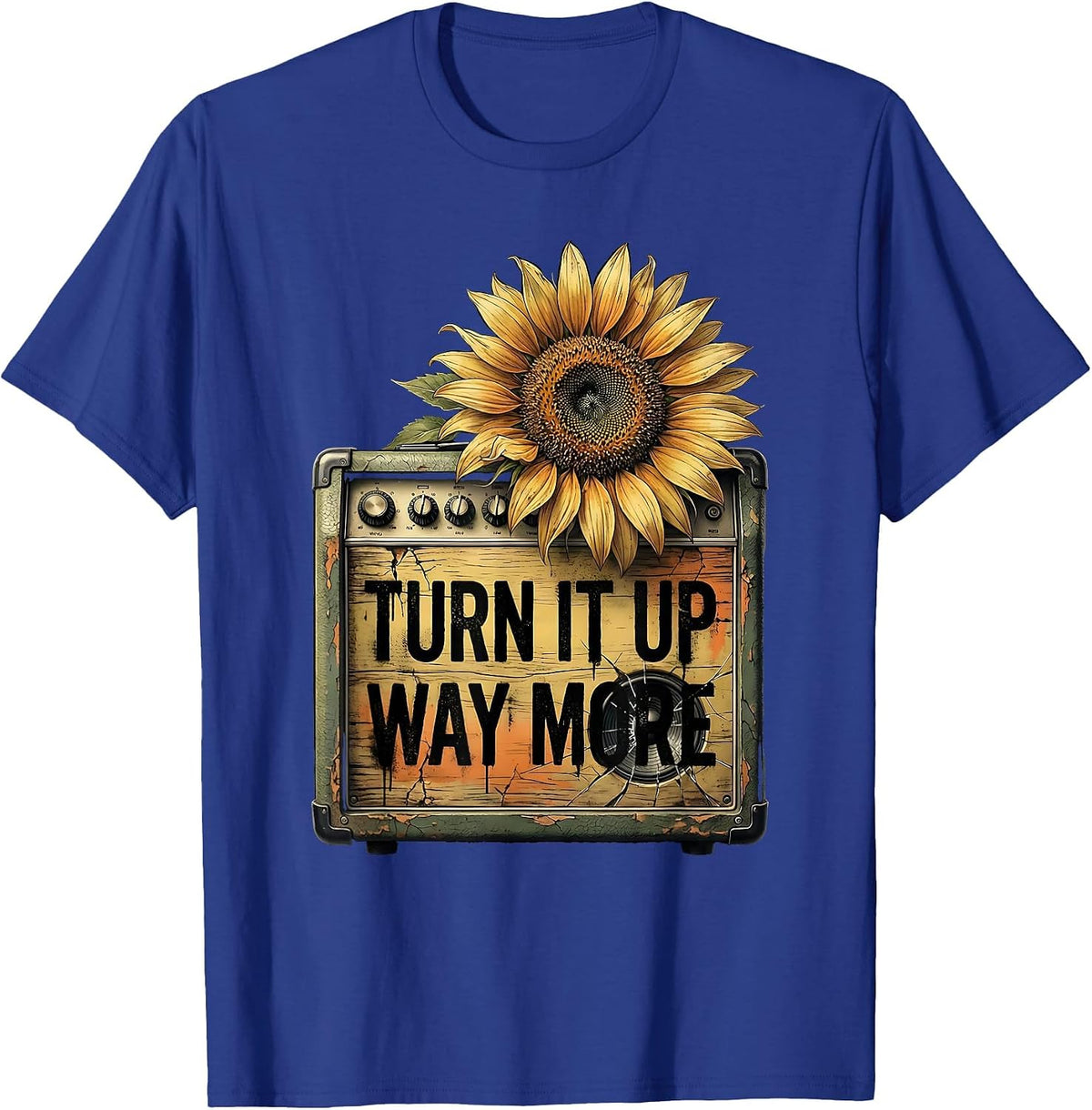 Turn It Up Way More Death Metal Graphic Design T-Shirt - Royal Blue