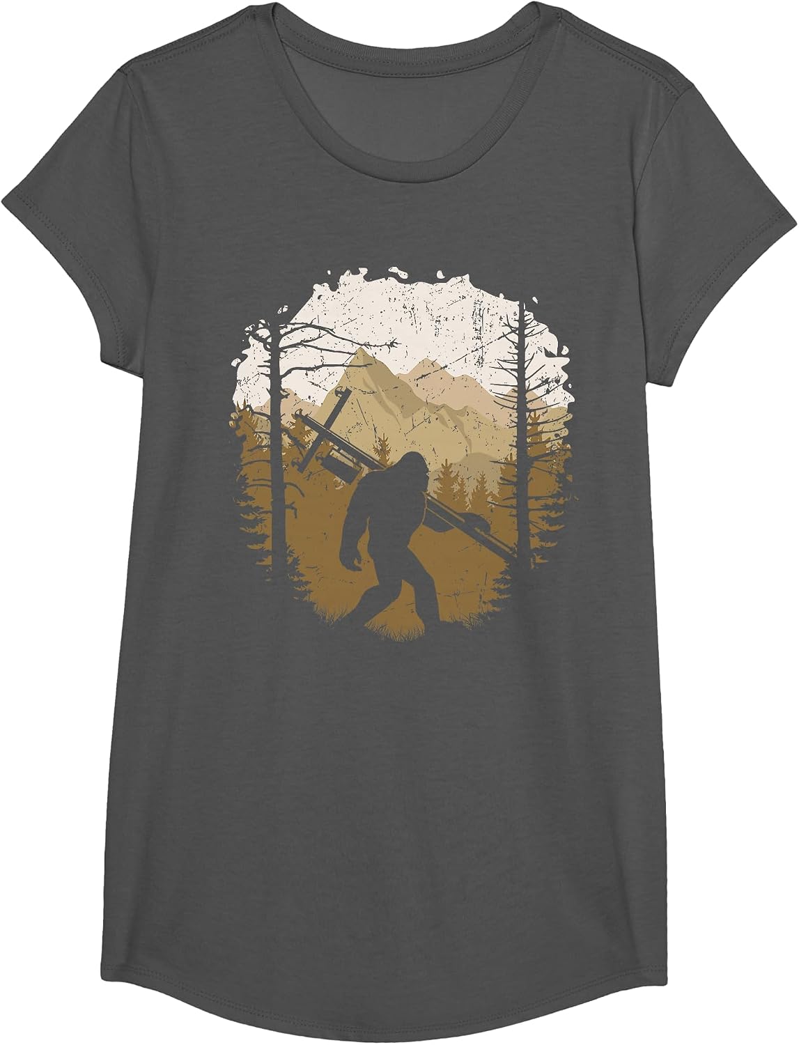 Funny Bigfoot Lineman Power Electrician Sasquatch Lineworker T-Shirt - Girls Asphalt Grey