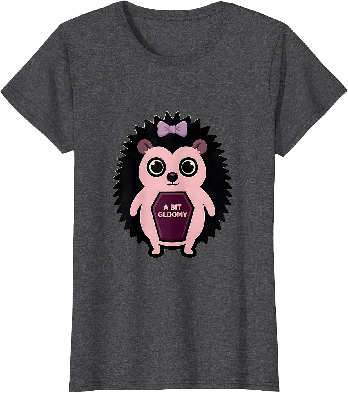Women's A Bit Gloomy Pastel Goth Kawaii Creepy Cute Plush Hedgehog T-Shirt - Dark Heather Grey