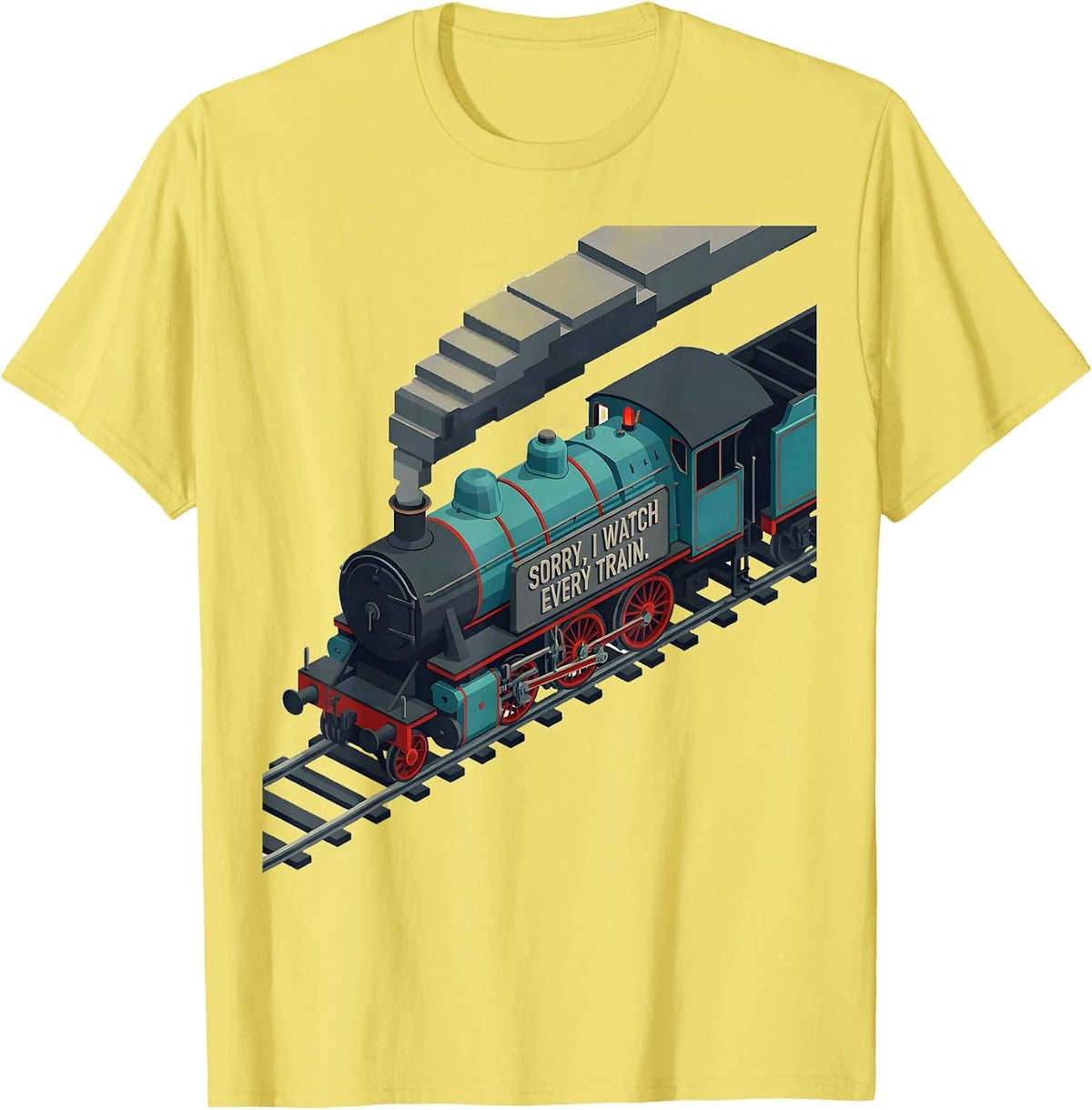 Men's Sorry I Watch Every Train Vintage Steam Train Enthusiast T-Shirt - Lemon Yellow