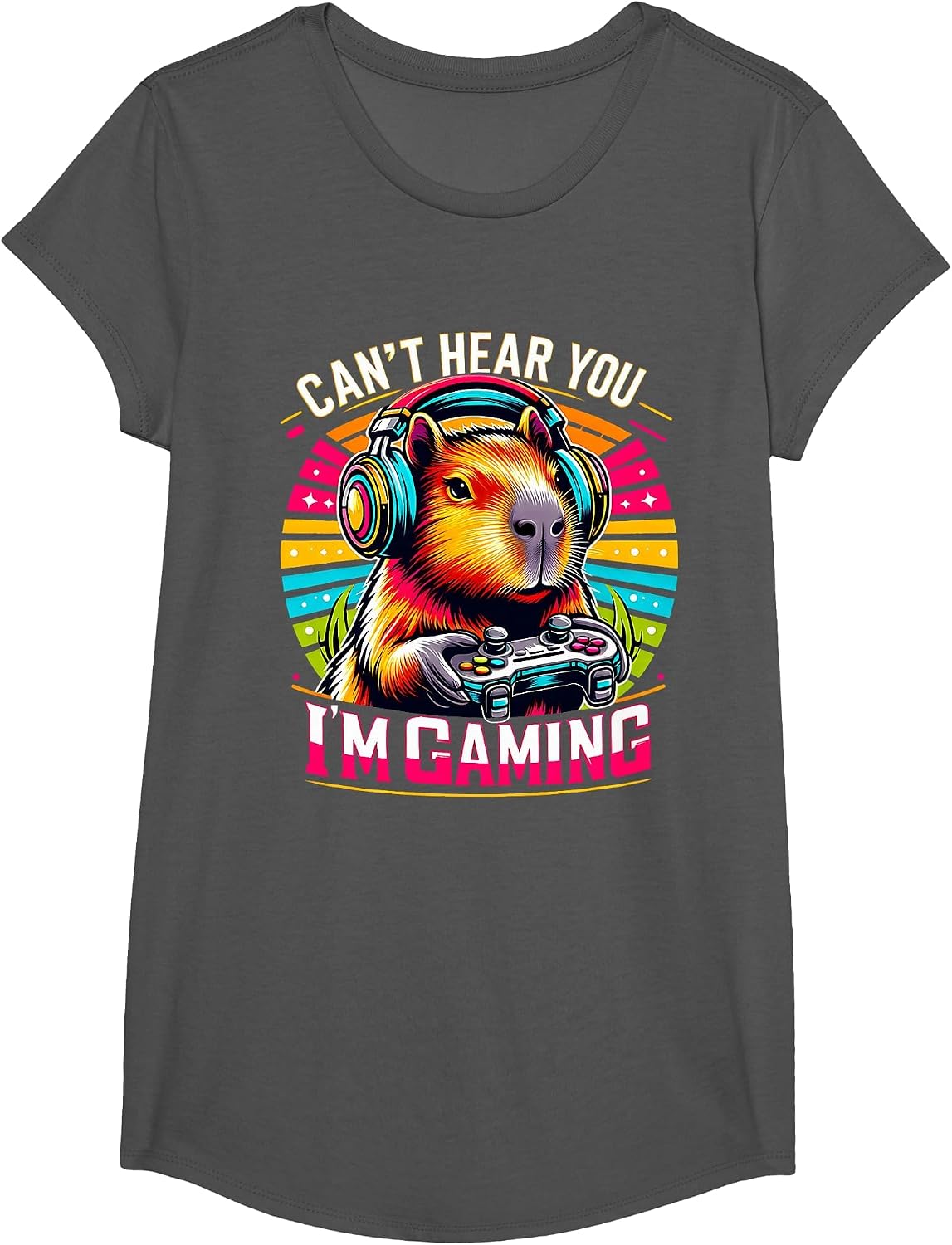 Capybara Can't Hear You I'm Gaming Capybara T-Shirt - Girls Asphalt Grey
