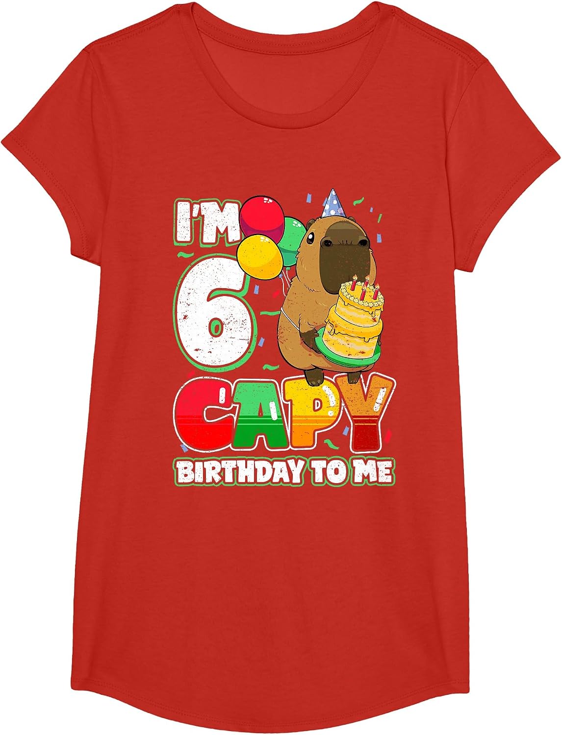 6 Years Old Capy Birthday to me 6th Birthday Capybara T-Shirt - Girls Red