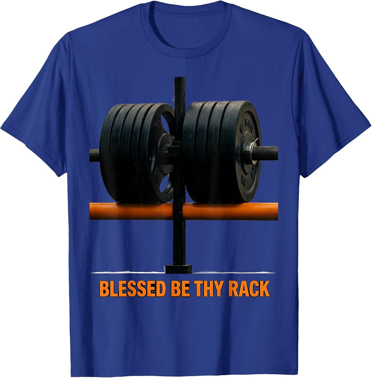 Men's Blessed Be Thy Rack Brutalist Christian Weightlifter Gym T-Shirt - Royal Blue