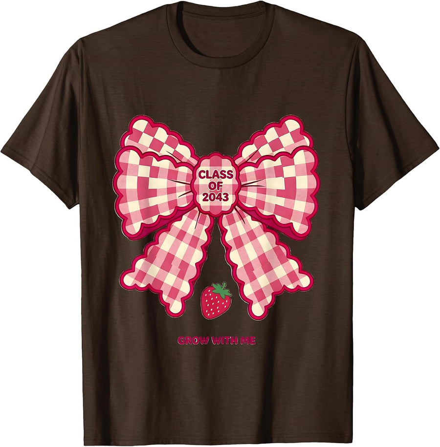 Grow With Me Class of 2043 Cute Pink Bow Keepsake T-Shirt - Brown