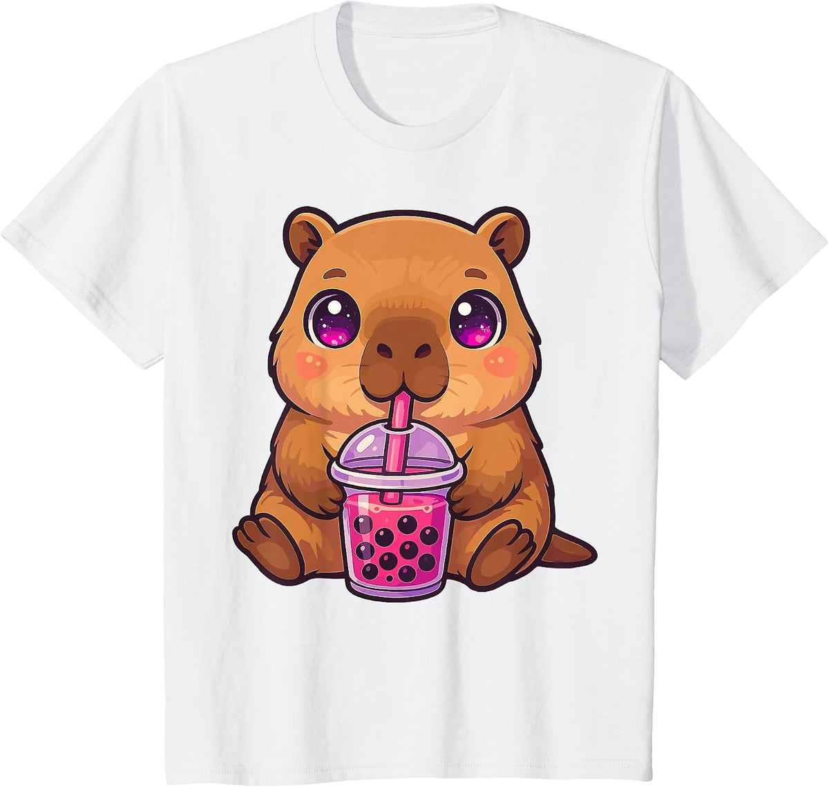 Capybara with Bubble Tea Boba Tea Cute T-Shirt - White