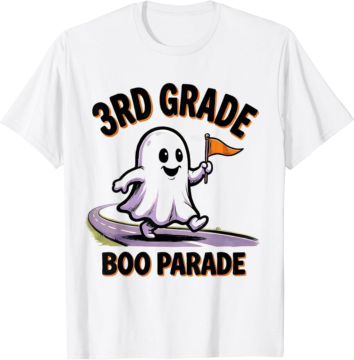 Men's 3rd Grade Boo Parade Cartoon Ghost Halloween Teacher Humor T-Shirt - White