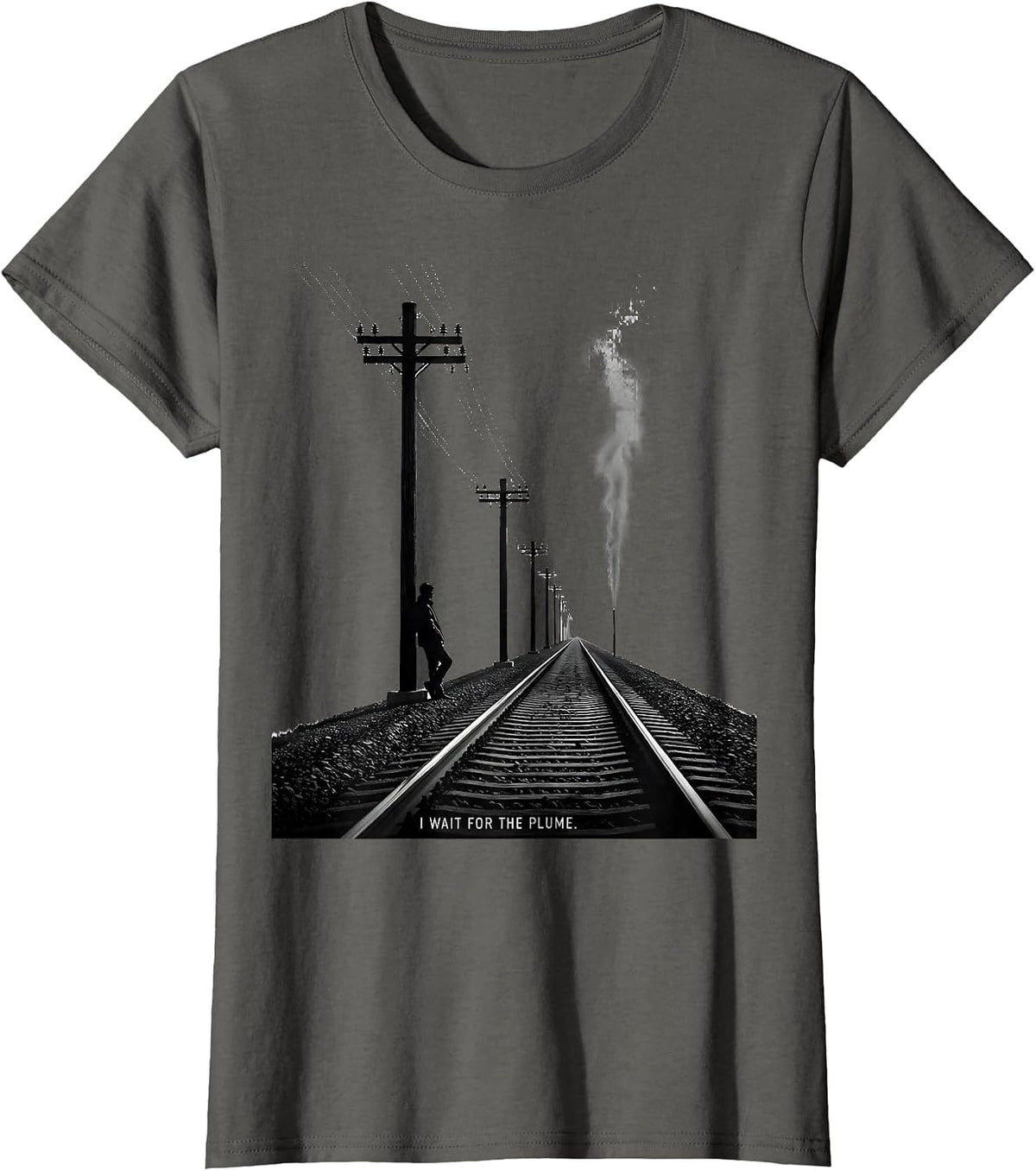 Women's I Wait For The Plume Big Boy 4014 Train Enthusiast Vintage T-Shirt - Asphalt Grey