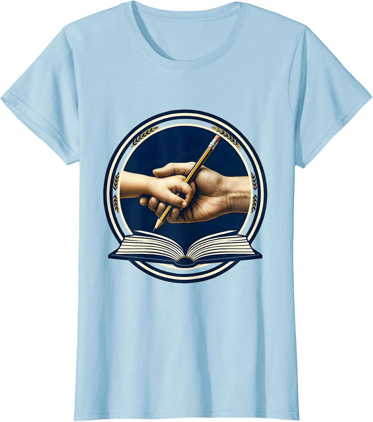 Women's Paraprofessional Hands Guiding Child Learning Art T-Shirt - Baby Blue