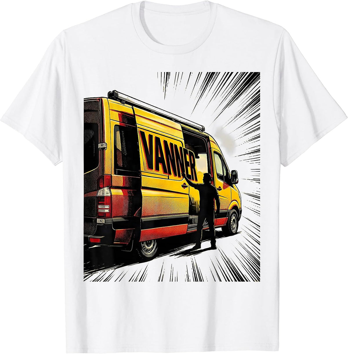 Men's Vanner Comic Book Van Life Road Trip Camper Van Enthusiast T-Shirt - White