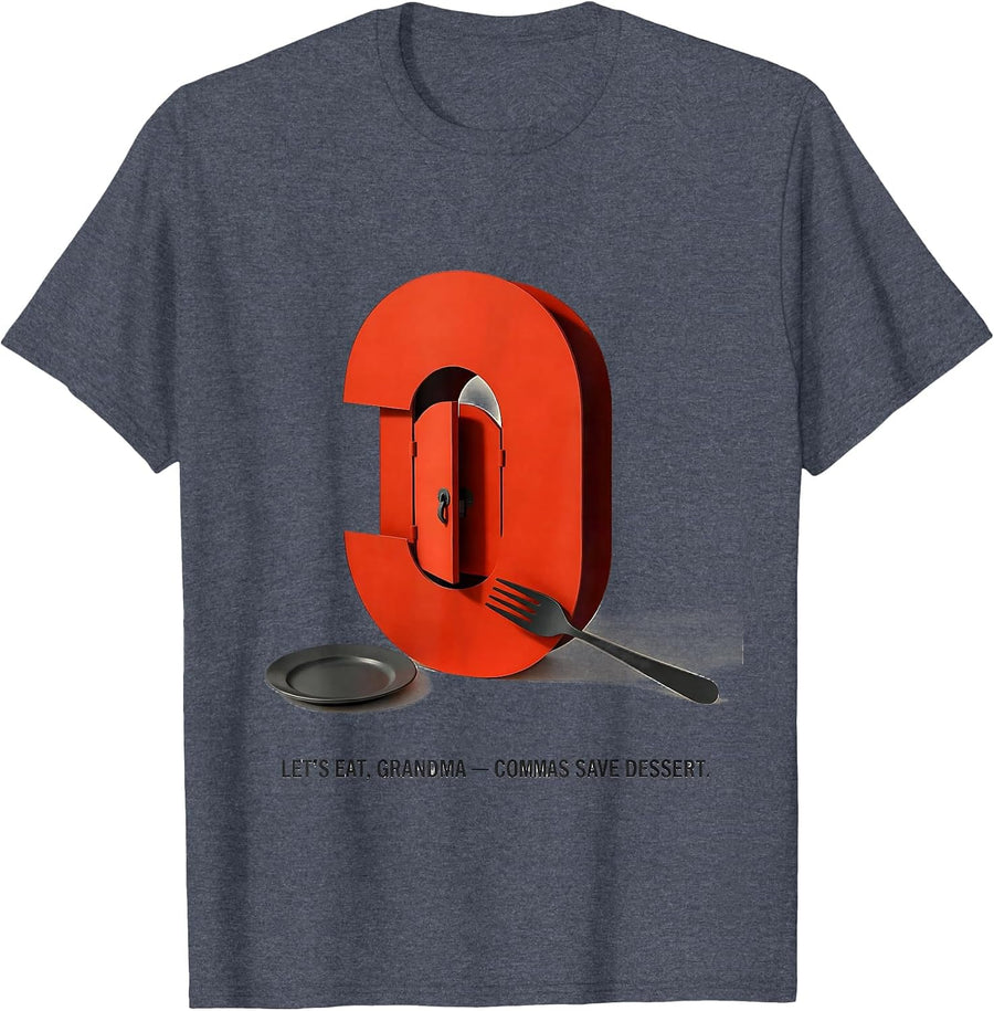 Let's Eat, Grandma Commas Save Dessert Funny Grammar Teacher T-Shirt - Heather Blue