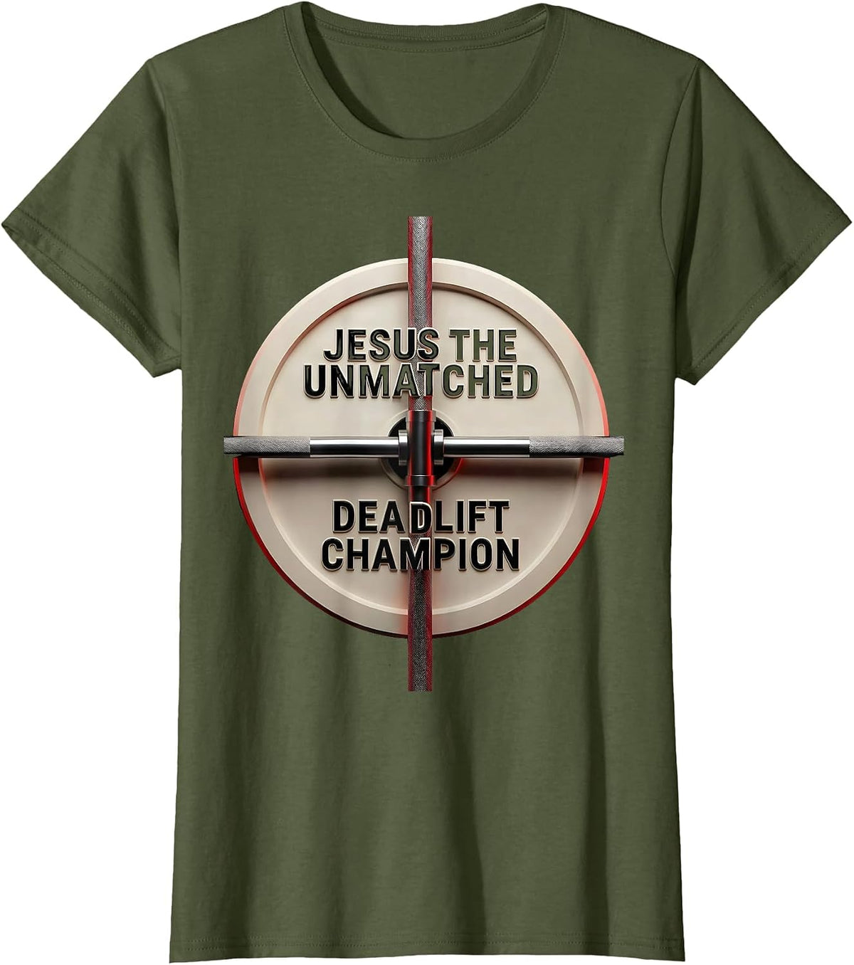 Women's Jesus The Unmatched Deadlift Champion Geometric Christian T-Shirt - Olive Green