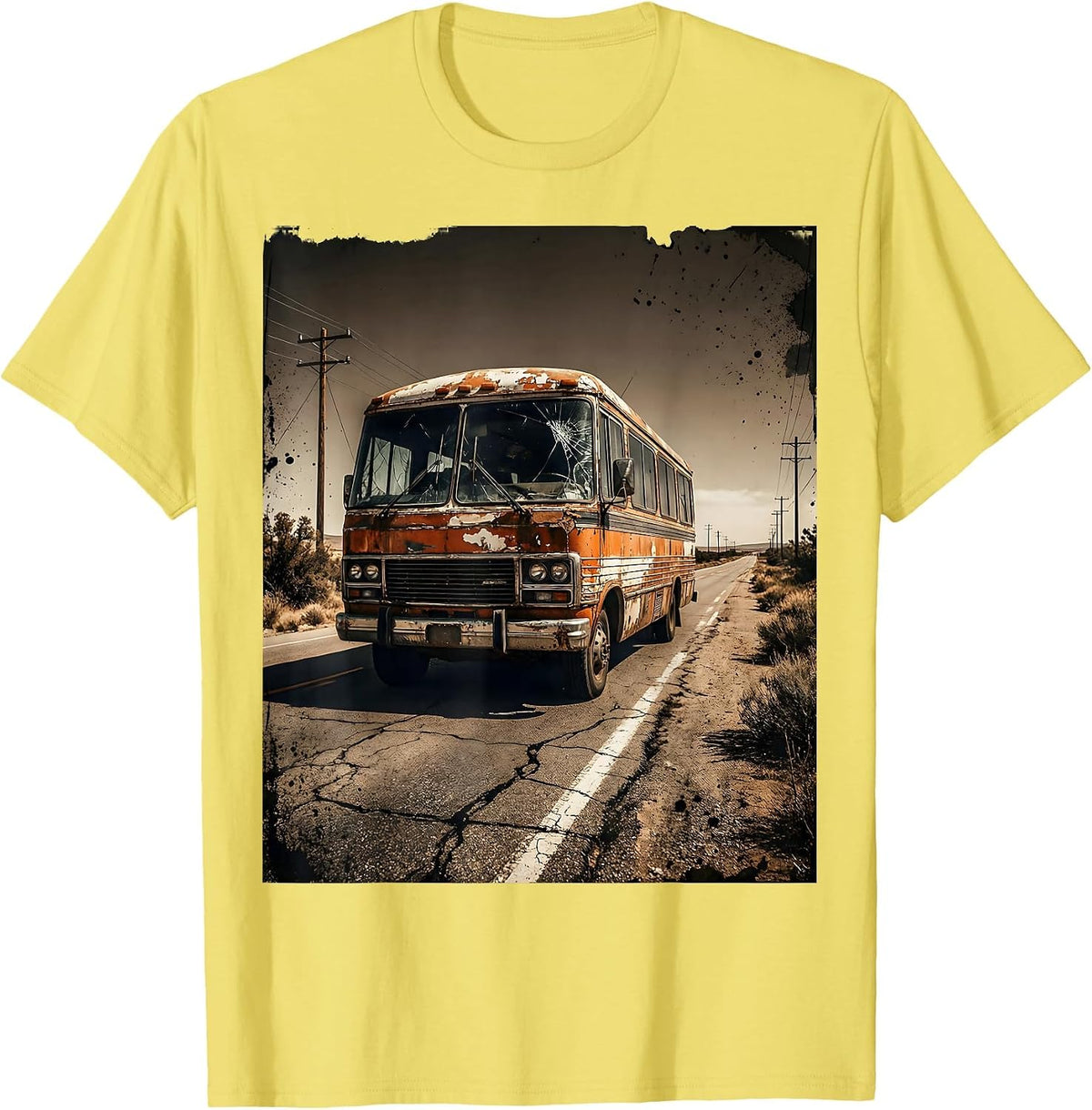 Men's Vintage Tour Van Open Highway Graphic Tee T-Shirt - Lemon Yellow