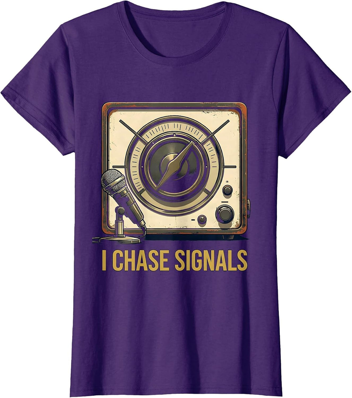 Women's I Chase Signals Vintage Ham Radio Operator Humor T-Shirt - Purple