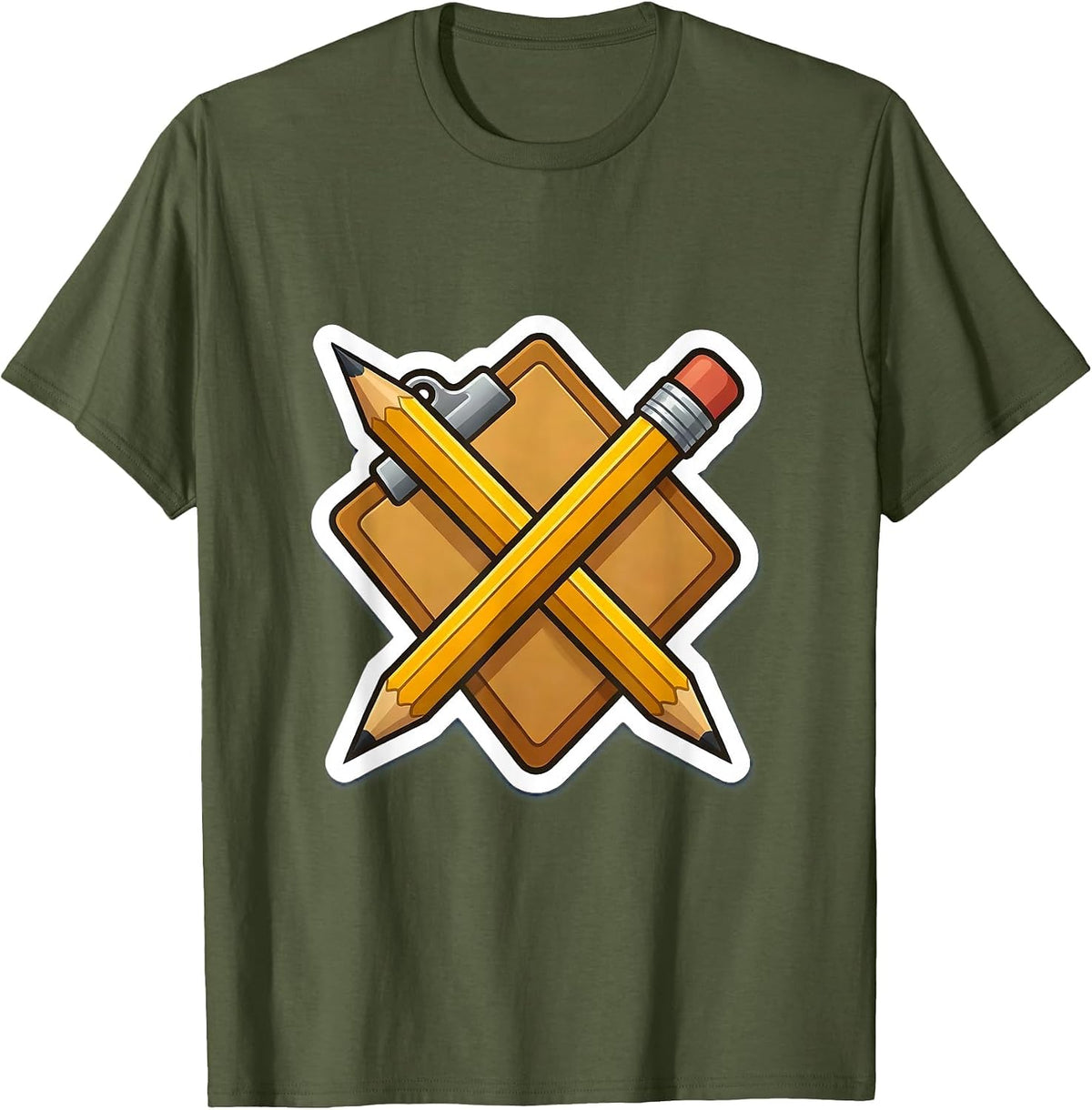 Men's Paraprofessional Pencil and Clipboard Crossed Design T-Shirt - Olive Green