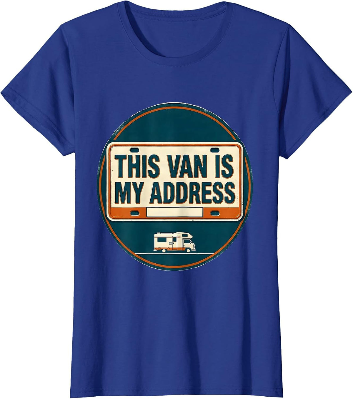 Women's This Van Is My Address Vintage Van Life Nostalgic Road Trip T-Shirt - Royal Blue