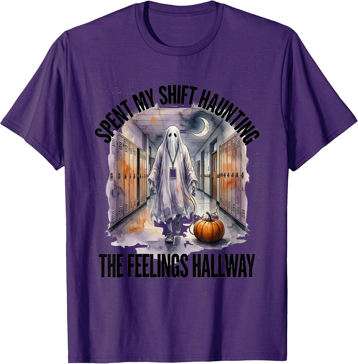 Men's Spent My Shift Haunting The Feelings Hallway Halloween T-Shirt - Purple