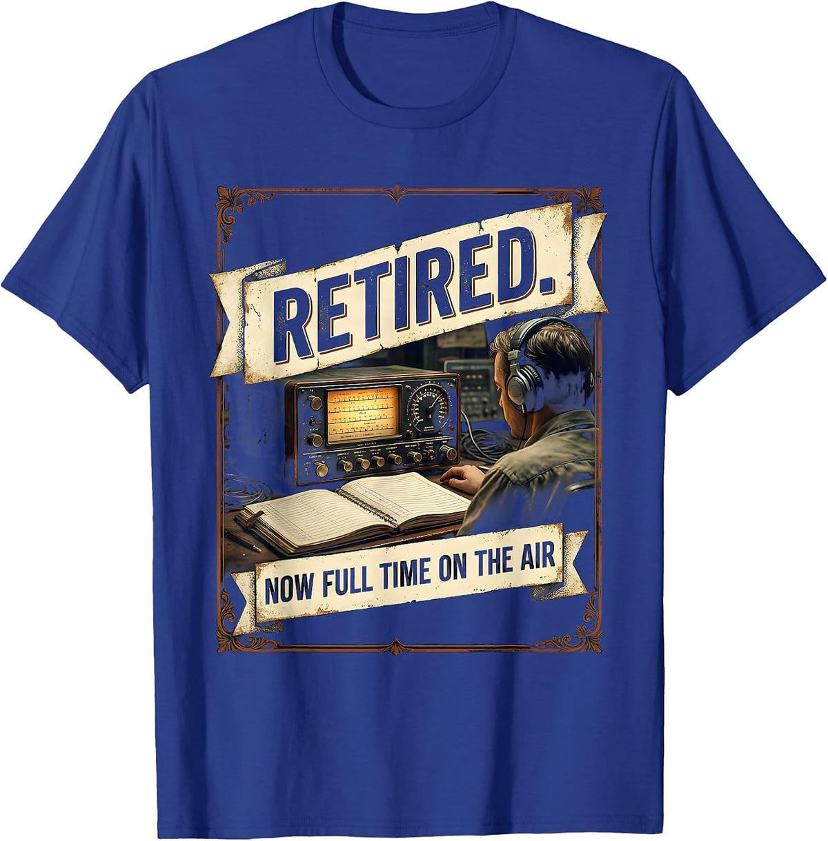 Men's Retired Now Full Time On The Air Vintage Ham Radio Operator T-Shirt - Royal Blue