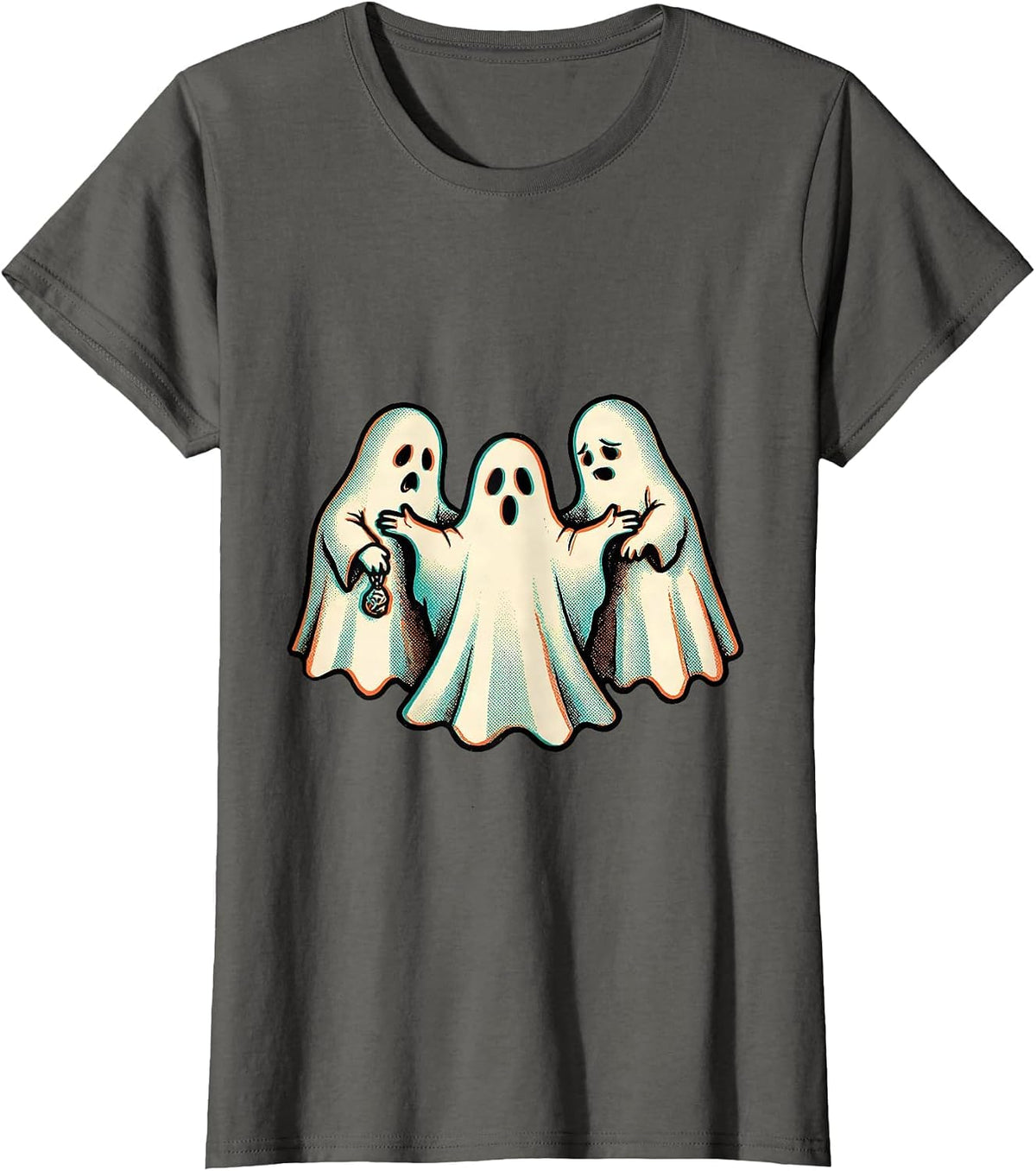 Women's Rounded Ghost Trio Risograph Mental Health Awareness T-Shirt - Asphalt Grey