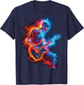 Skeleton Playing Guitar,Rock Star Shredding Guitar T-Shirt - Navy Blue