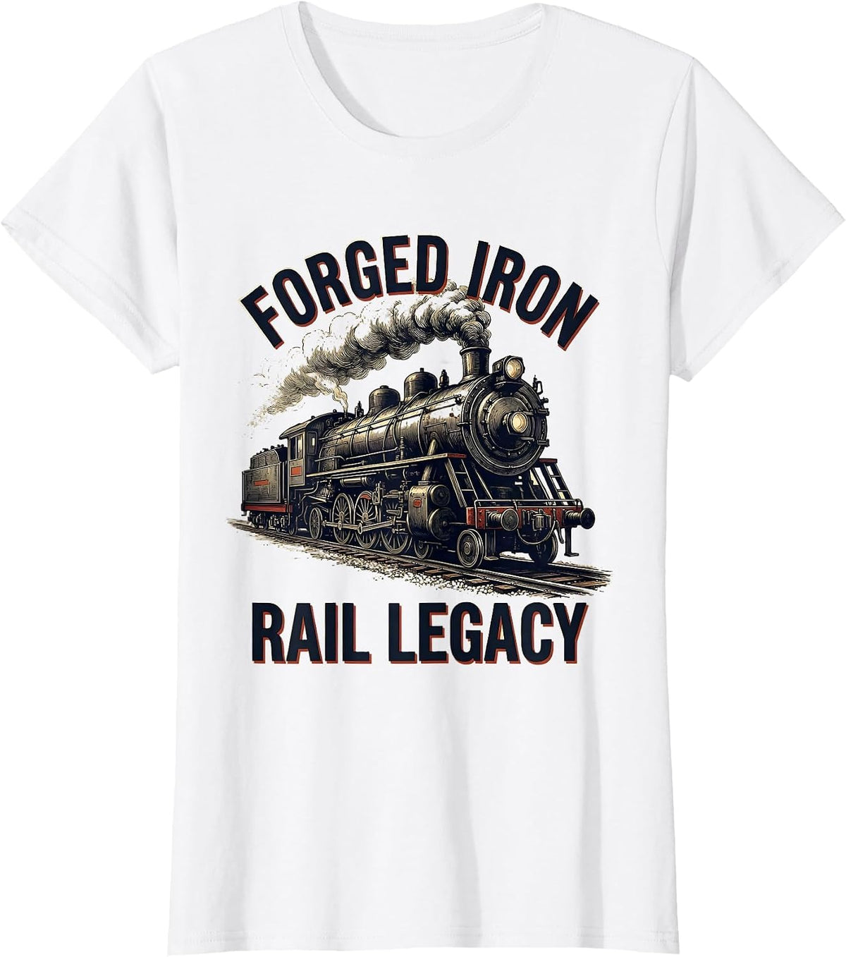 Women's Forged Iron Rail Legacy Vintage Steam Locomotive Railroad T-Shirt - White