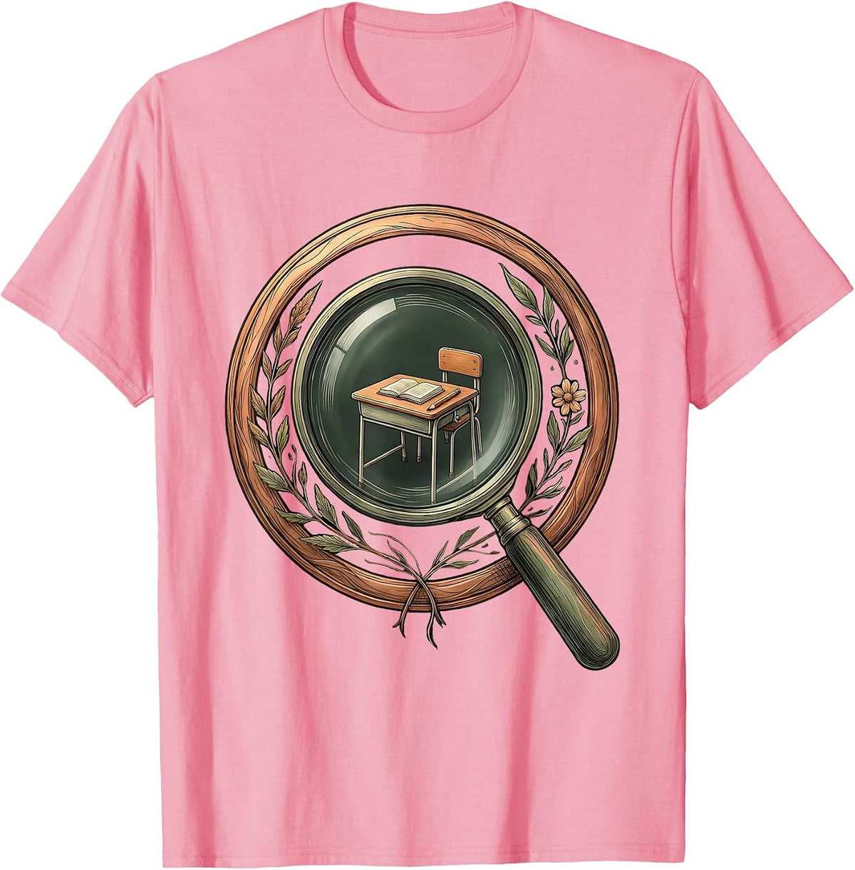 Men's 5th Grade Teacher Magnifying Glass Classroom Gift T-Shirt - Pink