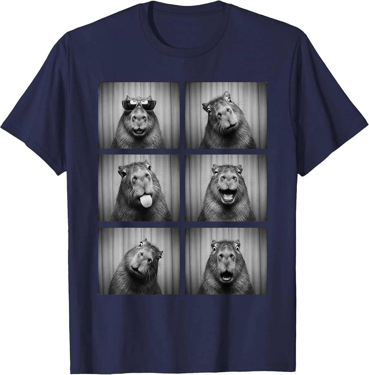 Capybara Photobooth Rodent Funny Animal Portrait T-Shirt - Navy Blue